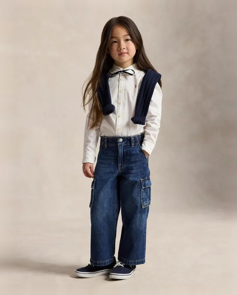 Детская рубашка для девочек Oxford Polo Ralph Lauren, Blanco — фото 4
