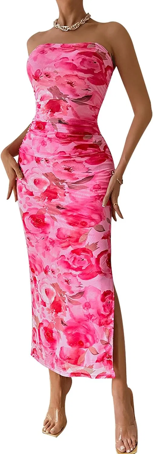 Женское макси-платье с принтом Slit Dress, Pink
