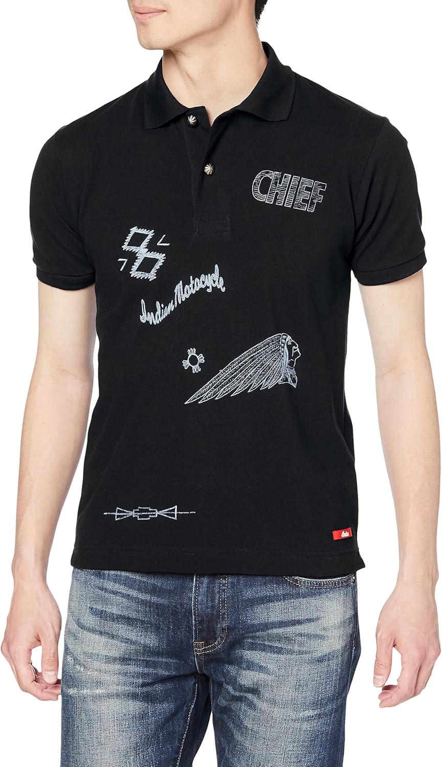 

Индийская хлопковая рубашка-поло из трикотажа пике, расписанная вручную, IC-2743 Indian, черный