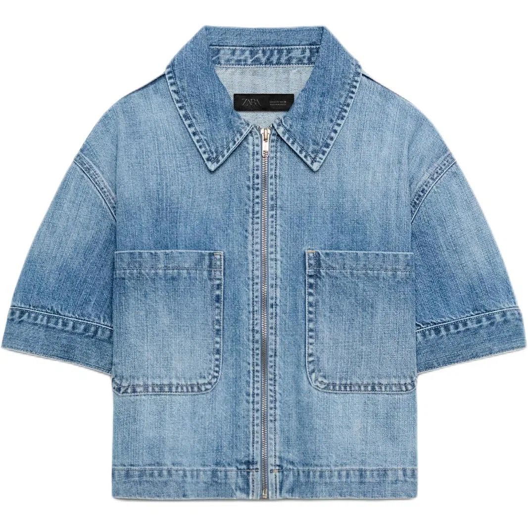 Женская рубашка с воротником-лацканом Medium Blue ZARA, Medium Blue