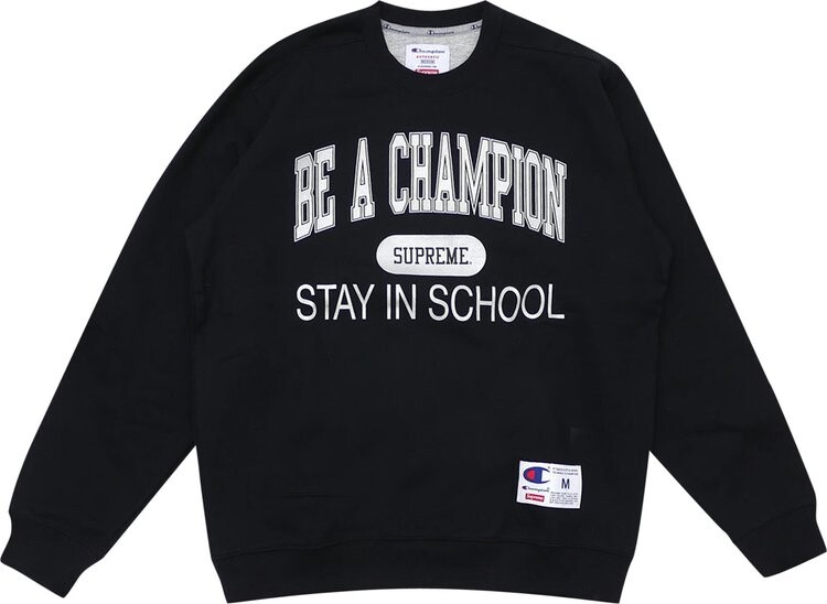 

Толстовка Supreme x Champion Stay In School Crewneck 'Black', черный