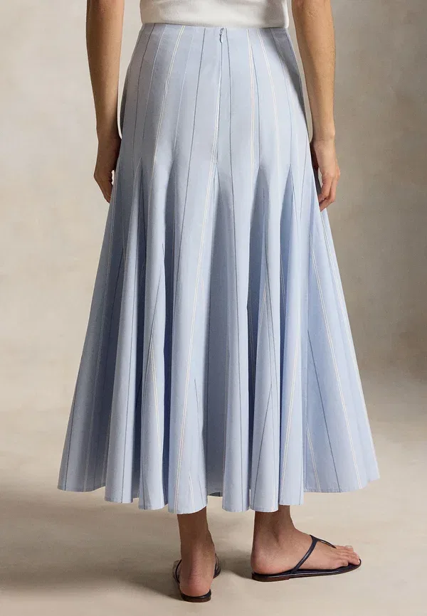 Юбка хлопковая Striped cotton a-line skirt Polo Ralph Lauren, Light Blue, светло-голубой — фото 3