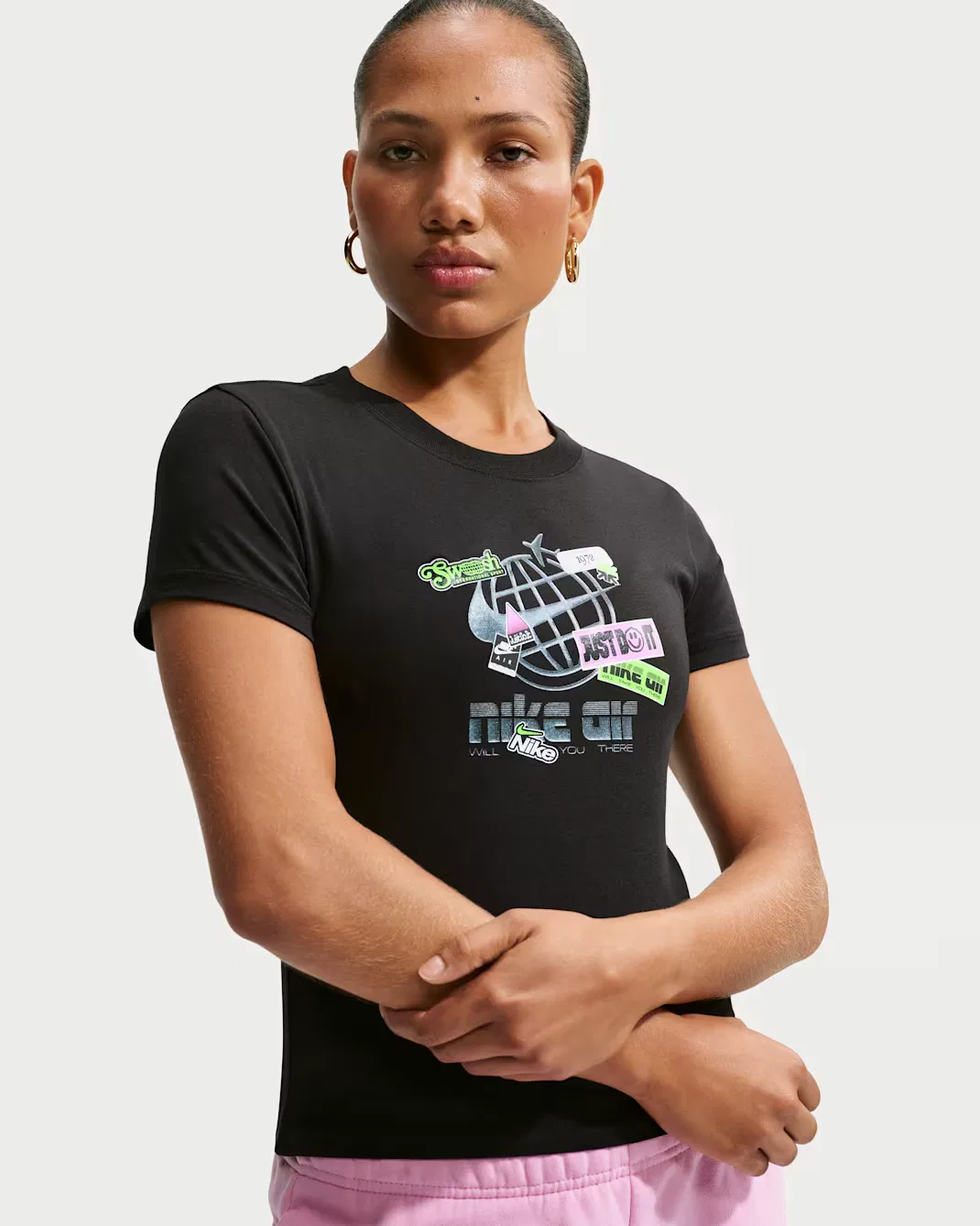 Женская облегающая укороченная футболка в стиле Mod Nike Sportswear Chill Knit, Black — фото 3