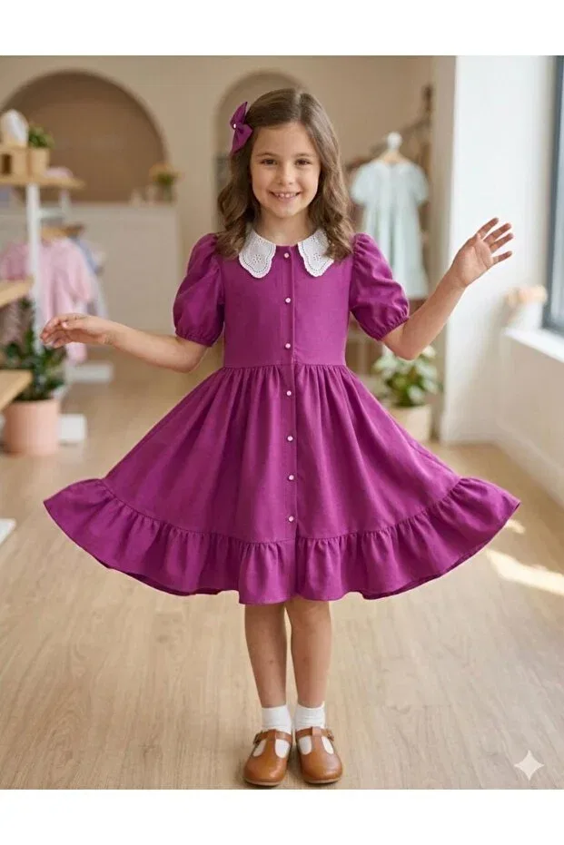 Детское платье для девочек с воротником Wednesday Ready Collar Zelhankids, Fuchsia