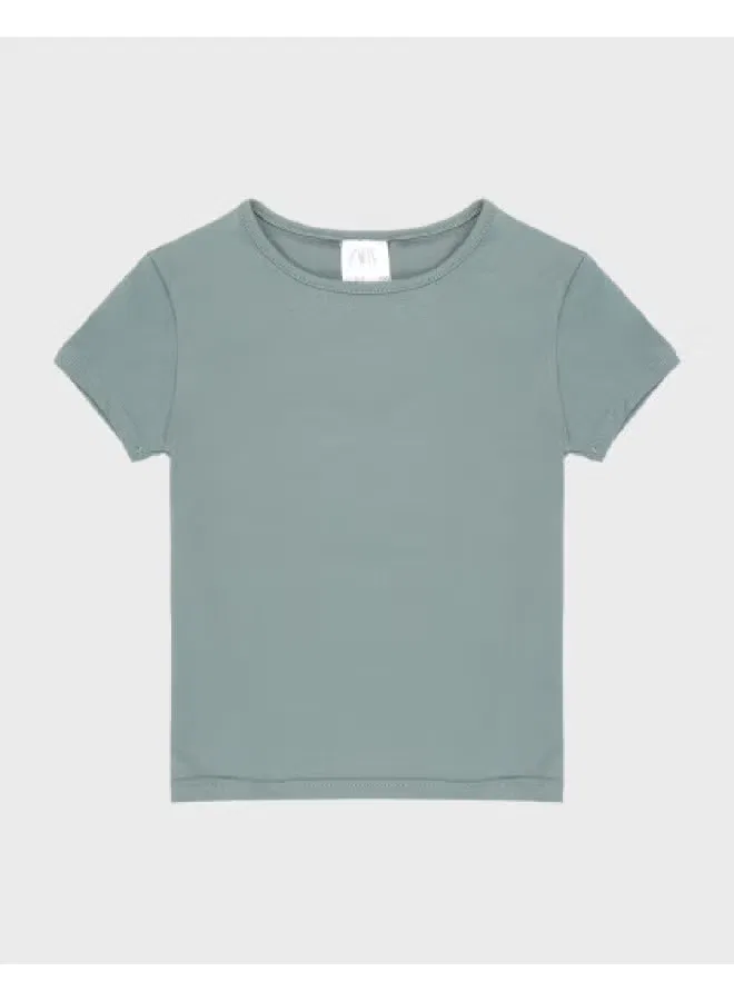 Футболка спортивная минималистичная с коротким рукавом Zara, серо-зеленый