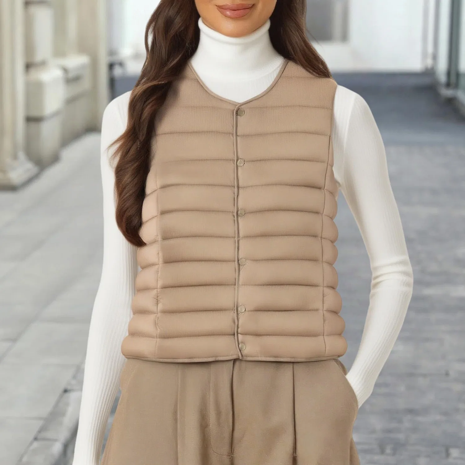 Женский безрукавный жилет из флиса с принтом Badywarmer, 6# Beige — фото 2