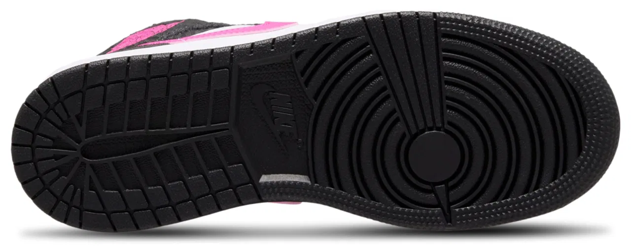 Детские кроссовки для девочек с цветочной вышивкой Jordan Air 1 Mid SE, Black/Pink/White — фото 4