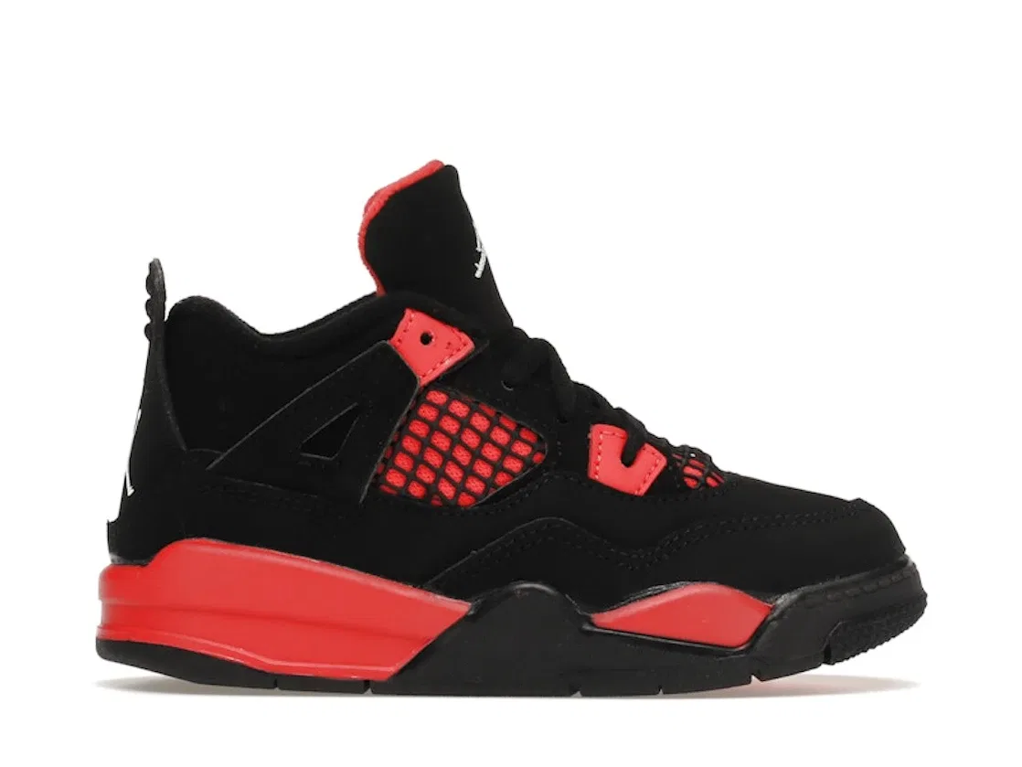 Детские кроссовки для мальчиков с верхом из нубука Jordan 4 Retro Red Thunder Jordan, Black/Multi-Color-Multi-Color-Crimson