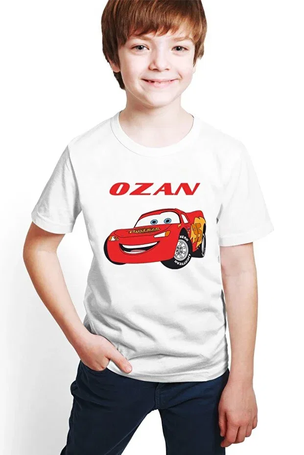 Детская футболка для мальчиков с принтом Personalized Named Cars Printed Hilon, White