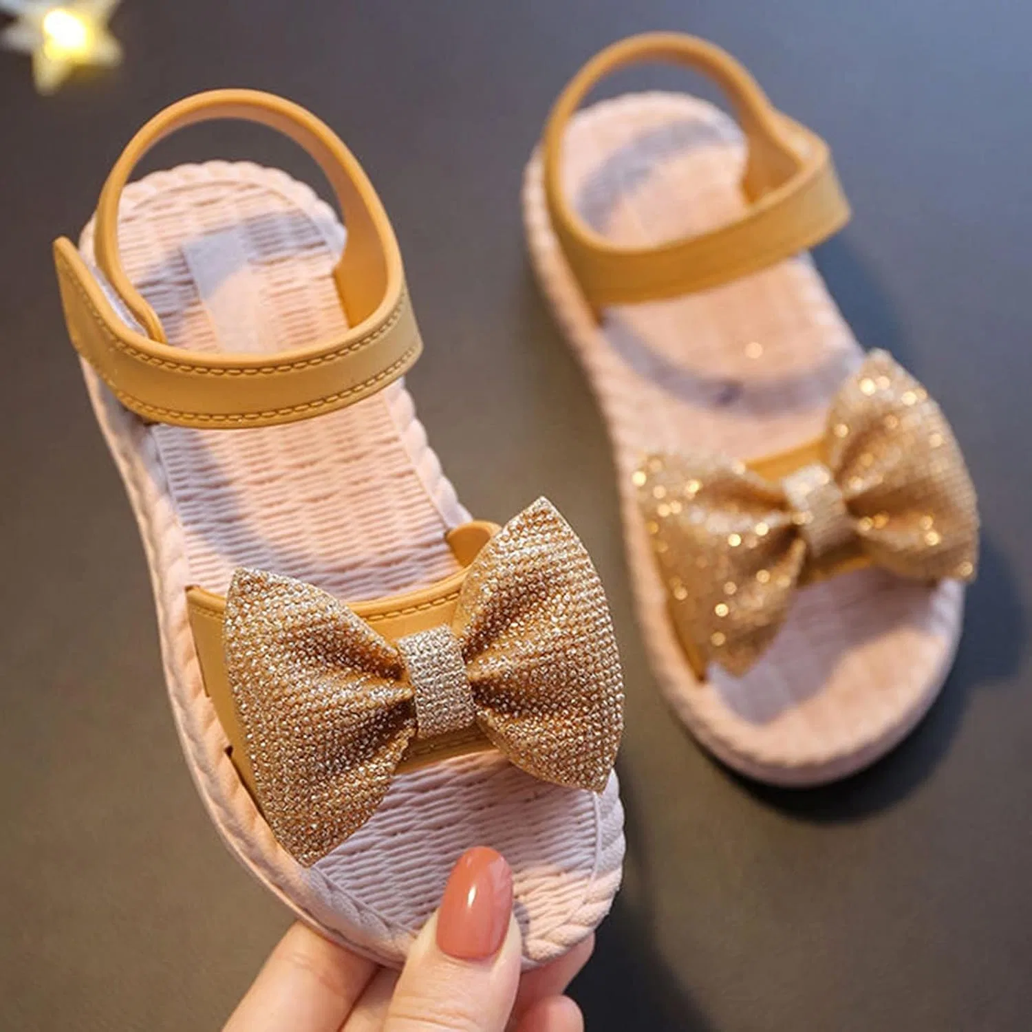 Детские кроссовки для девочек с бантом, мягкая подошва, Yellow — фото 4