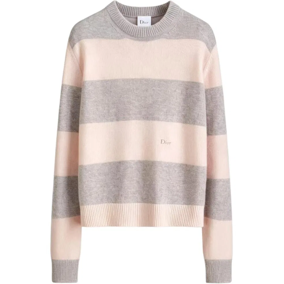 Женский кашемировый свитер с круглым вырезом и прямым кроем Pink Gray DIOR