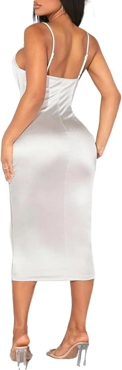 Женское коктейльное платье с открытой спиной Satin, White