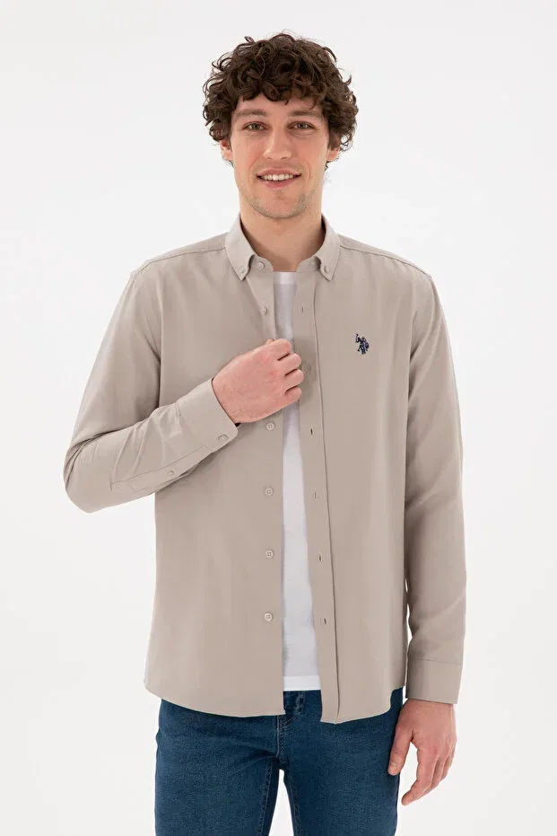 Мужская рубашка с длинным рукавом Basics U.S. Polo Assn., Stone