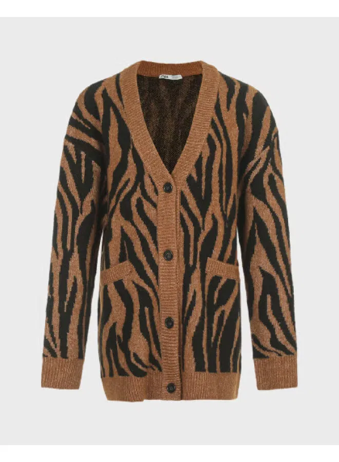Кардиган с длинным рукавом и V-образным вырезом Zara, черный