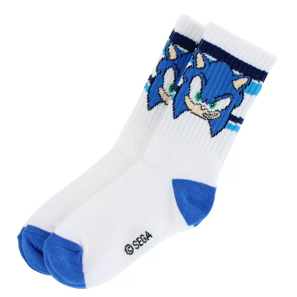 Детские носки для мальчиков с принтом Sega Sonic Ribbed Athletic Textiel Trade, White With Blue Stripes — фото 2