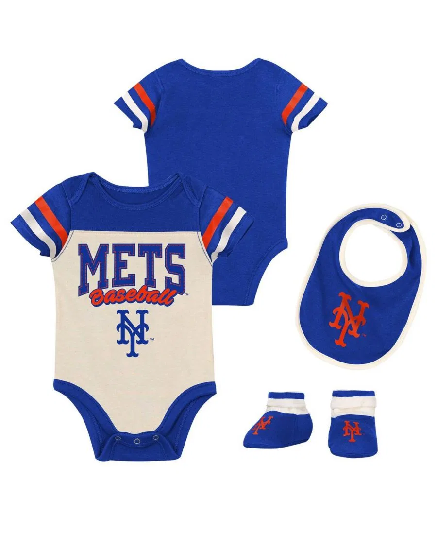 Комплект боди, слюнявчика и пинеток New York Mets Up One Outerstuff, White Royal
