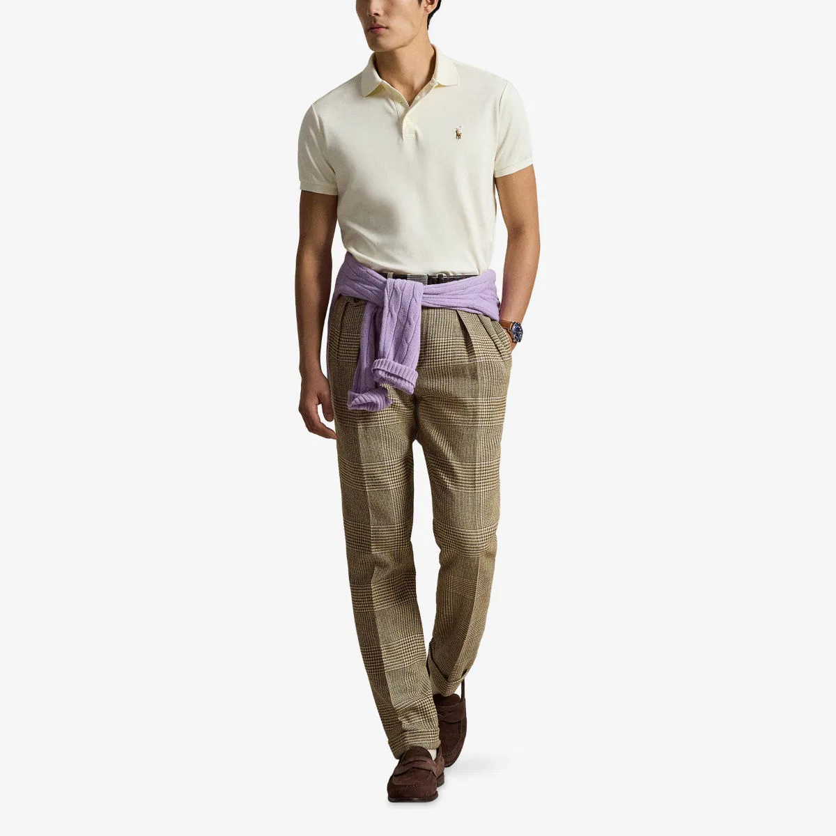 Хлопковая рубашка-поло с короткими рукавами и вышивкой логотипа Polo Ralph Lauren, кремовый — фото 2