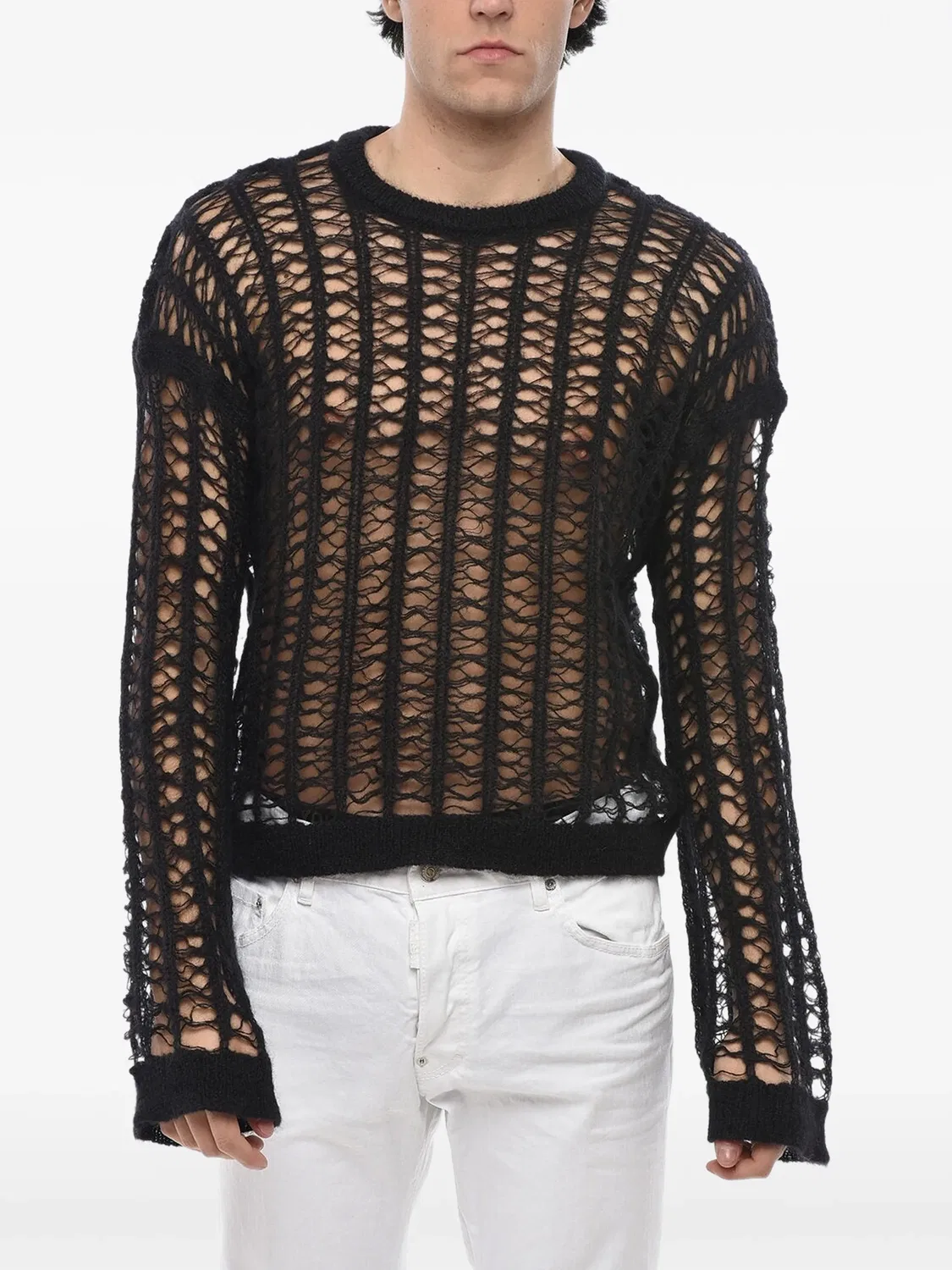 Прозрачный свитер из смеси мохера Dsquared2, черный