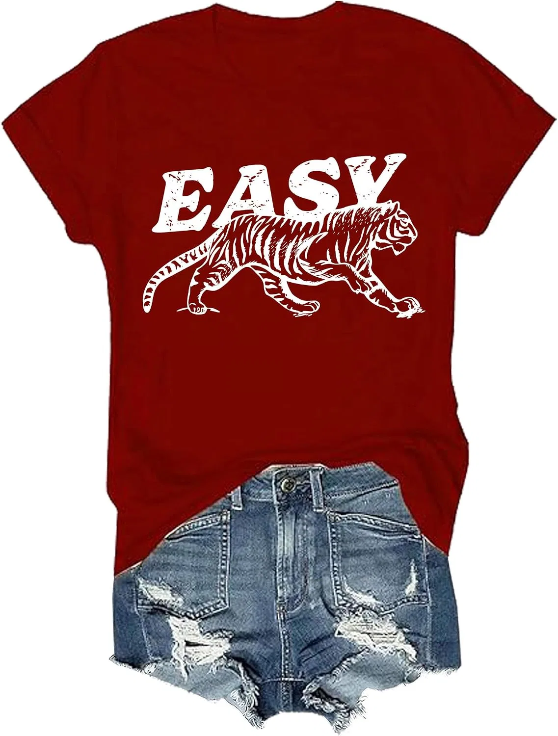Женская футболка с принтом Easy Tiger, бордовый