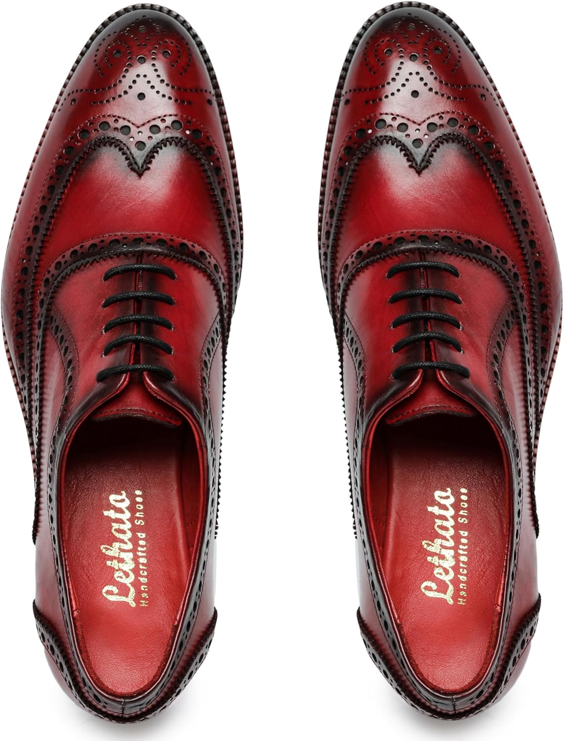 Мужские туфли оксфорды Lethato Wingtip Brogue ручной работы из натуральной кожи с шнуровкой, красный — фото 3