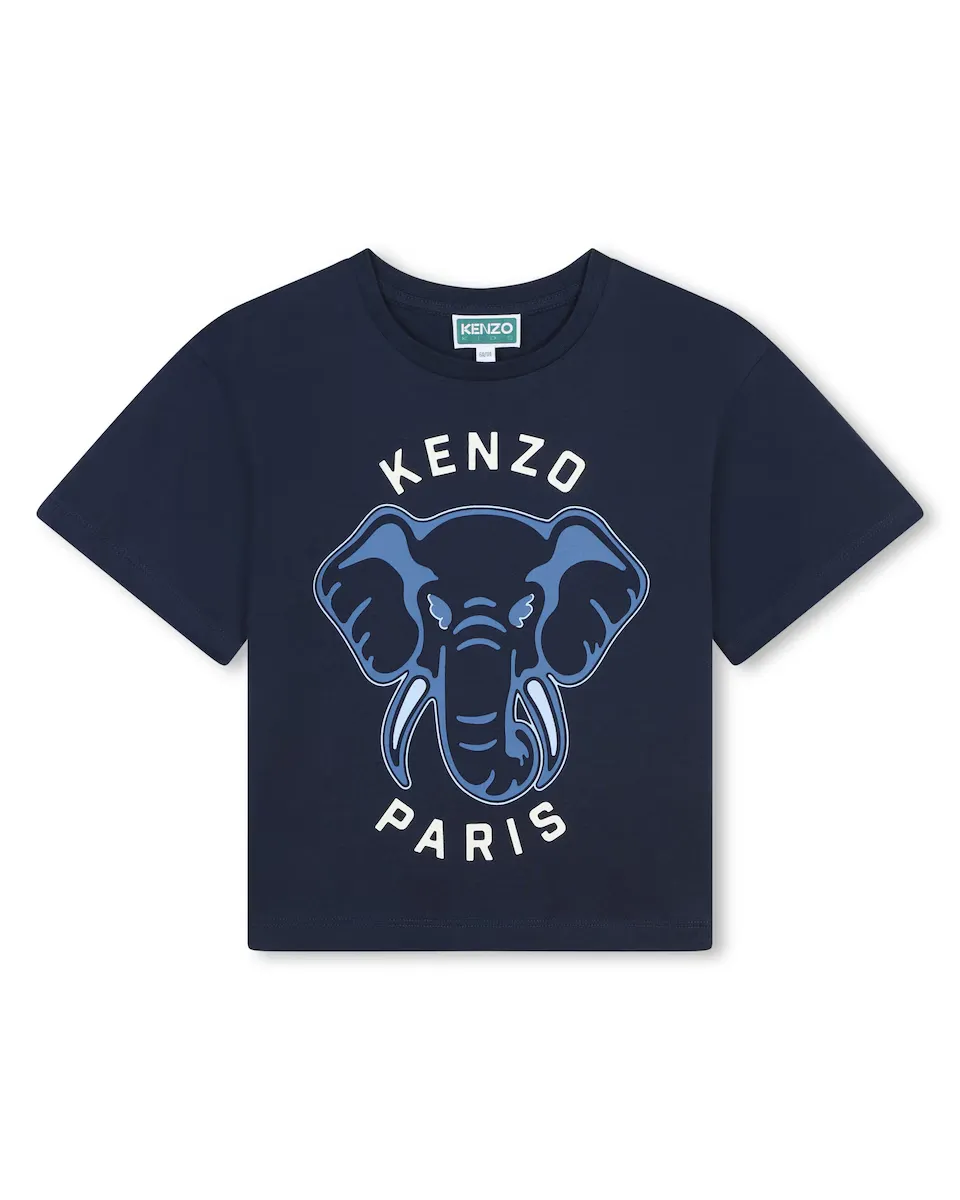 

Футболка для девочек с короткими рукавами из 100% хлопка Kenzo Kids, темно-синий