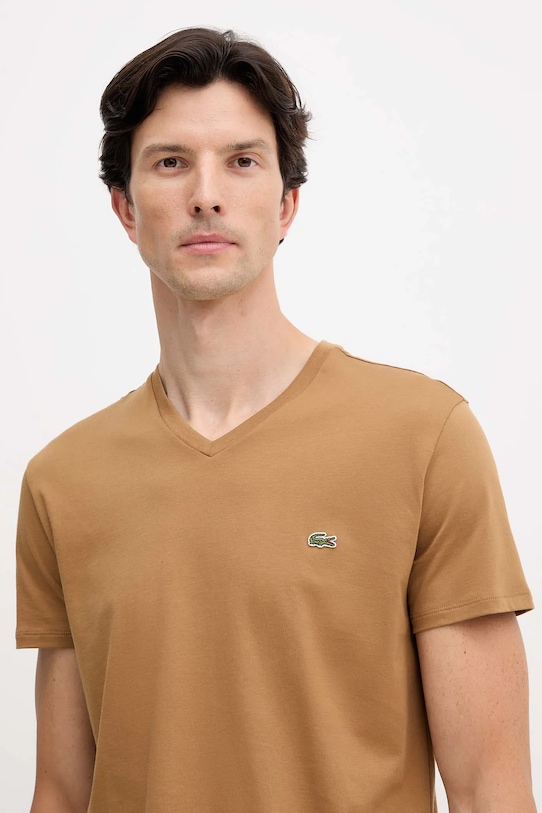 Хлопковая футболка Lacoste, бежевый — фото 4