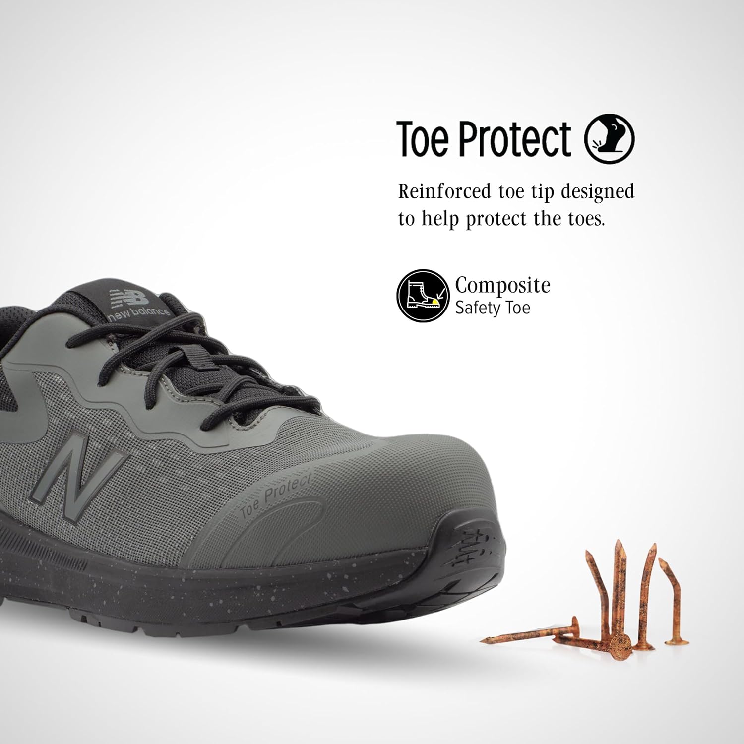Мужские ботинки New Balance с композитным носком - противоскользящие, защищают от электричества, устойчивы к проколам - для промышленности и строительства, черный/серый — фото 3