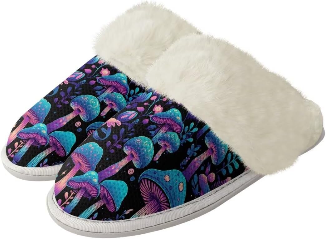 

Женские пушистые тапочки xixirimido с искусственным мехом, мужские противоскользящие домашние тапочки для дома и улицы, Mushrooms