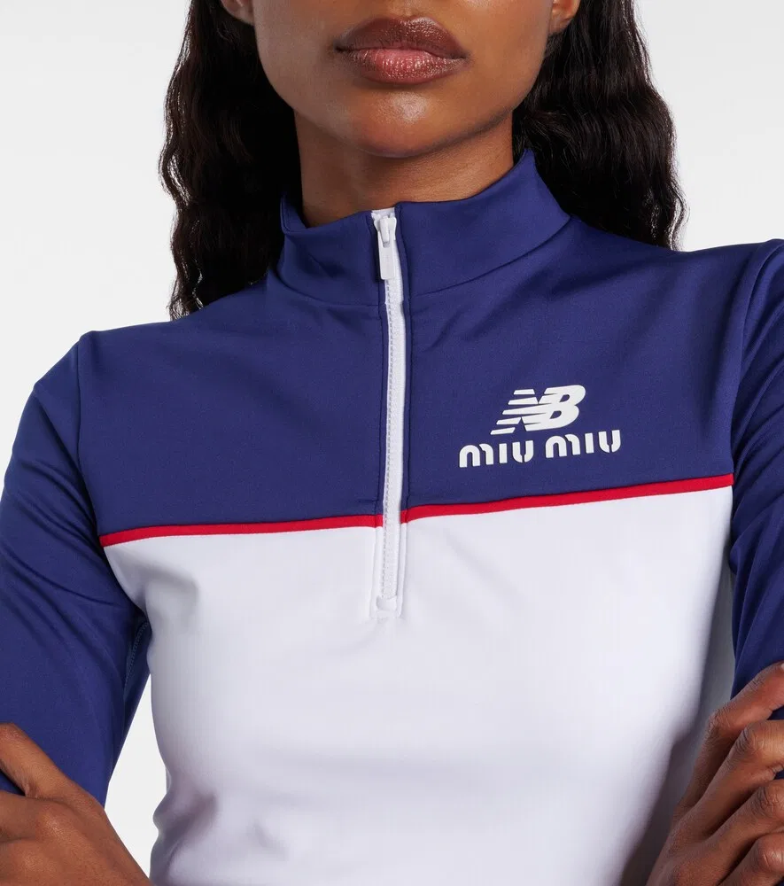 Укороченный топ из джерси New Balance Miu Miu, белый — фото 4