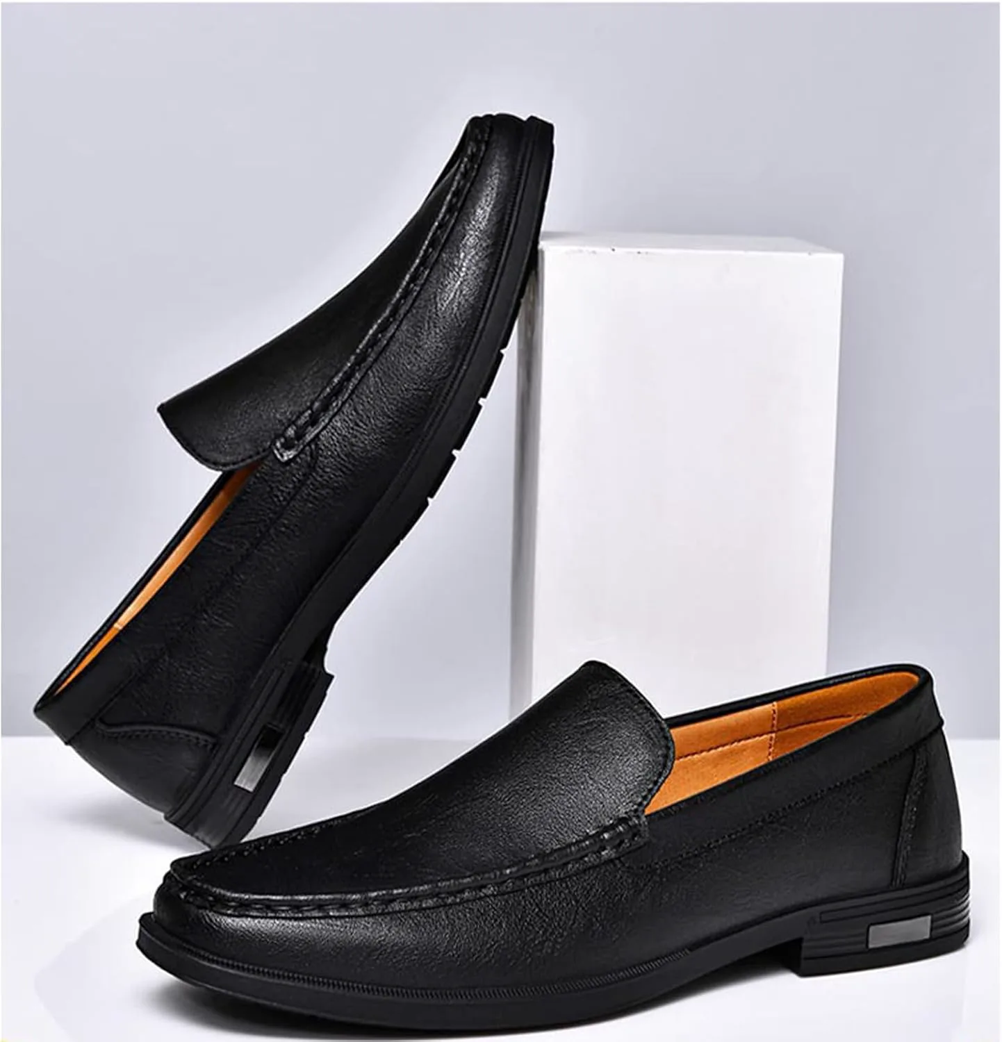 

Мужские лоферы из натуральной кожи без шнурков, повседневные, с перфорацией для вентиляции, комфортные, мягкая подошва, плоские, для вождения и повседневной носки XOEKD, черный