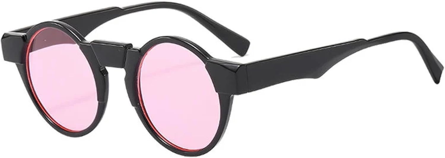 

Солнцезащитные очки с защитой от УФ-излучения UV400 | Круглые панк-очки с желтыми и розовыми линзами | для женщин и мужчин, для занятий спортом на открытом воздухе и вождения DSVIGF, Black-pink