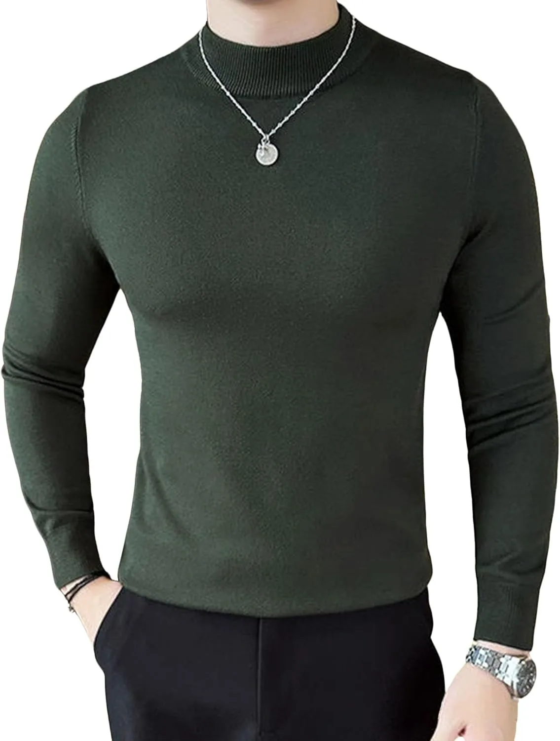 

Мужской свитер Slim Fit с длинным рукавом и воротником-гольф DGHM-JLMY