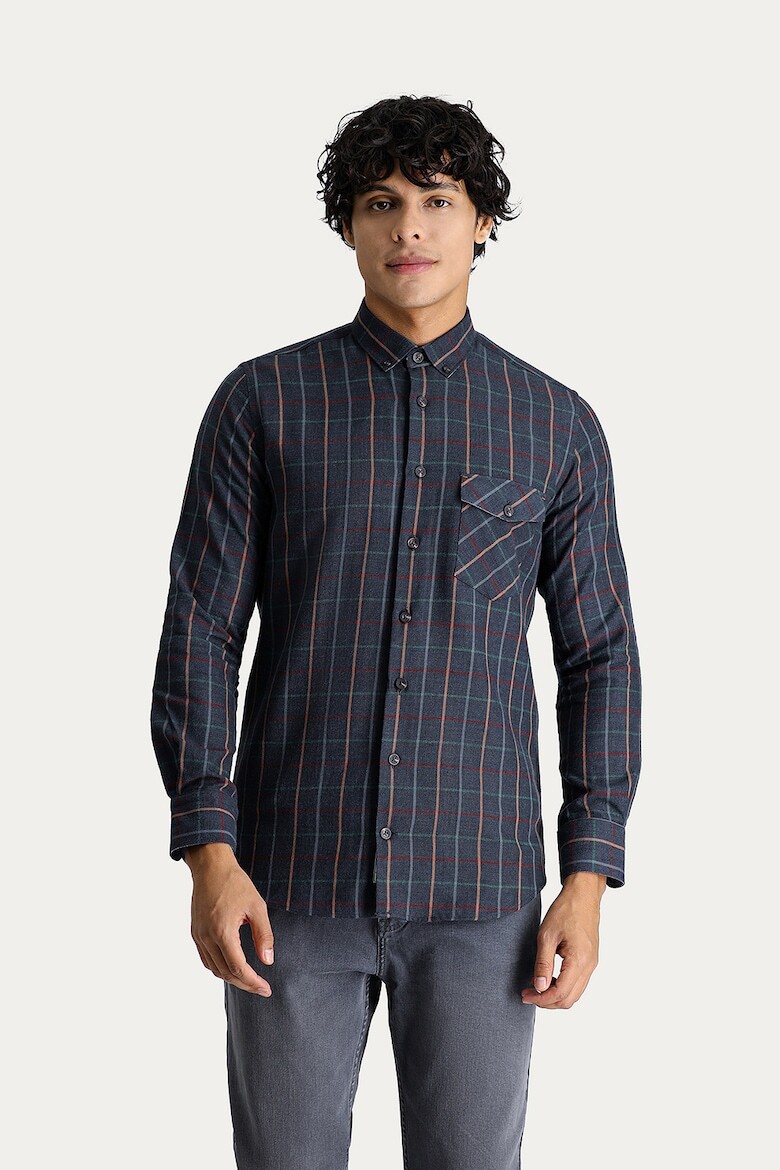 

Рубашка в клетку из хлопка с пуговицами Kigili, серый