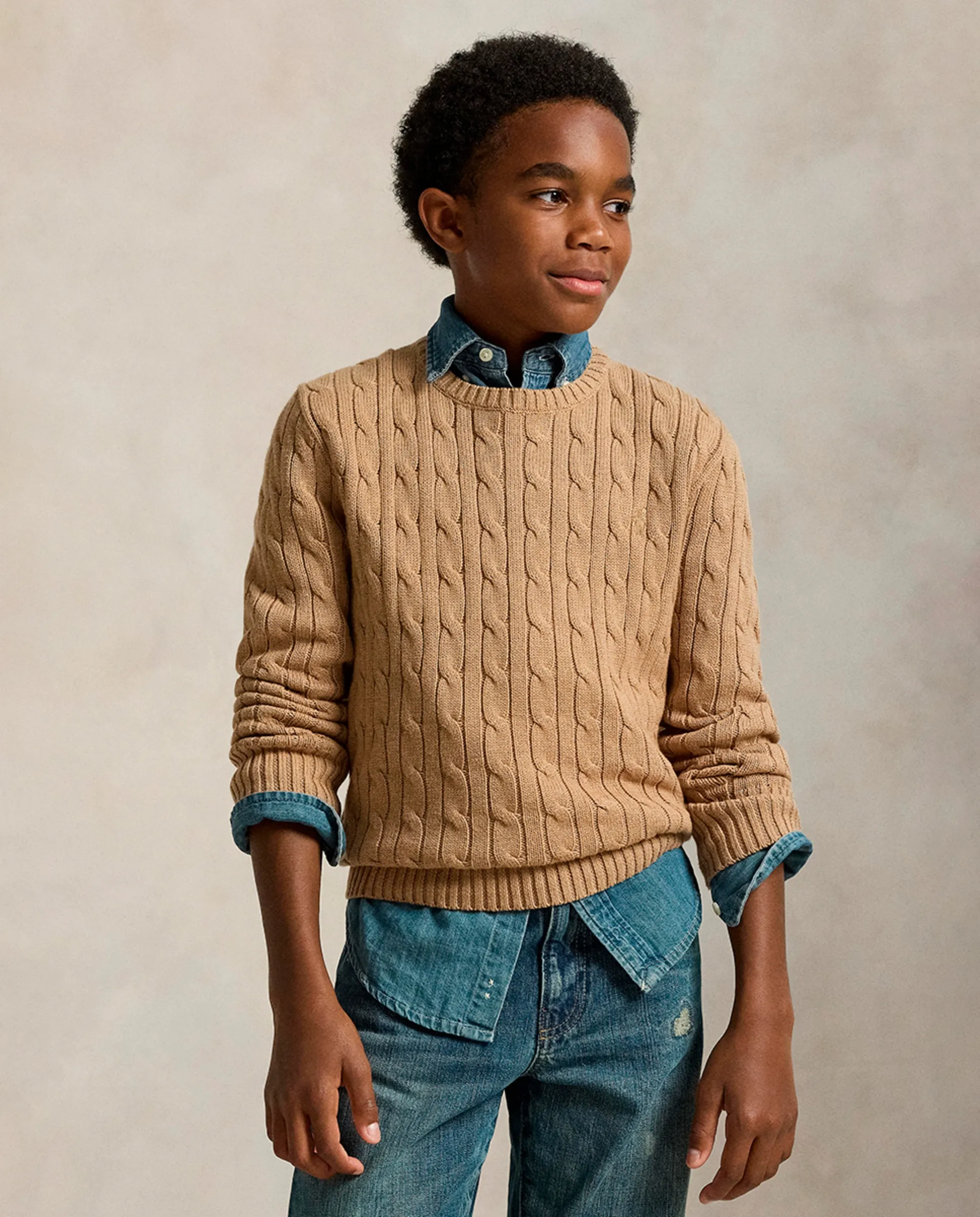 

Унисекс джемпер из хлопка с узором "восьмерка" Polo Ralph Lauren, песочный