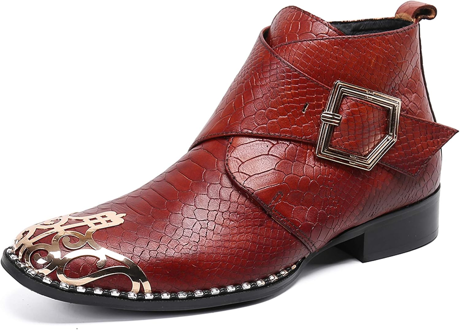 

Мужские западные ботинки Chelsea Santimon Mens из кожи с металлическим носком, пряжкой и молнией, красный