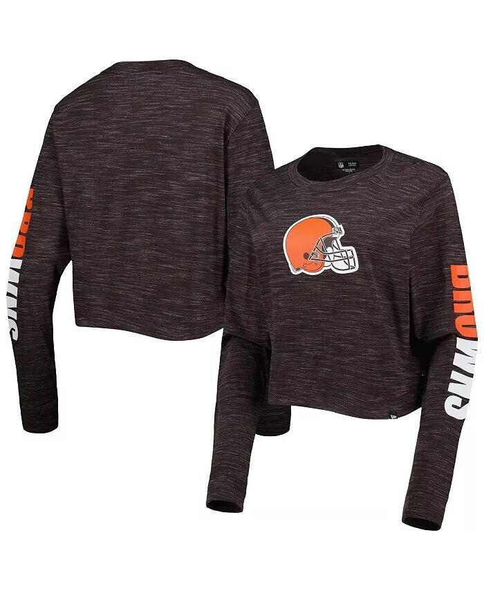 

Женская коричневая укороченная футболка с длинным рукавом Cleveland Browns New Era