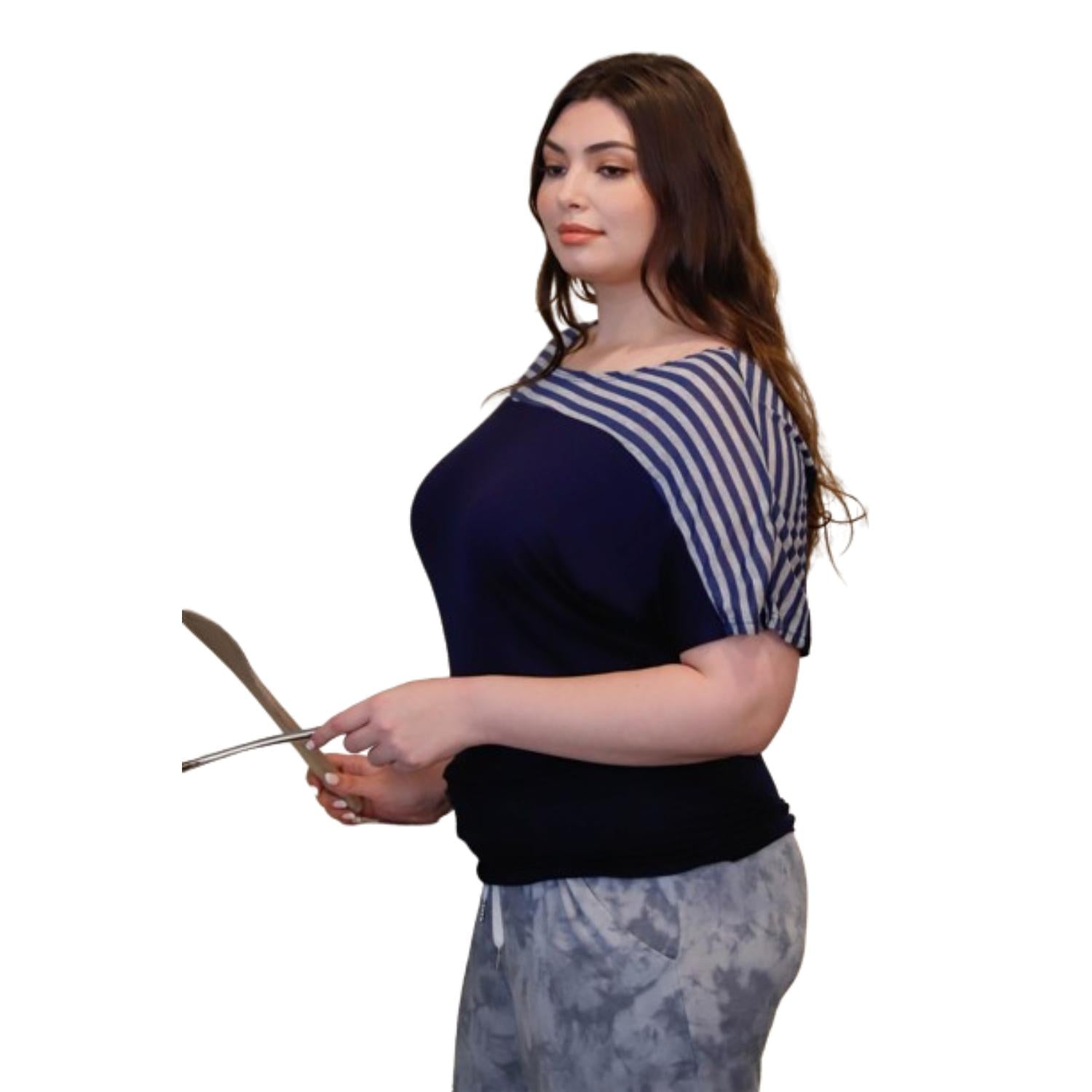 

Топ с короткими рукавами Plus Stripe FASHNZFAB, темно-синий