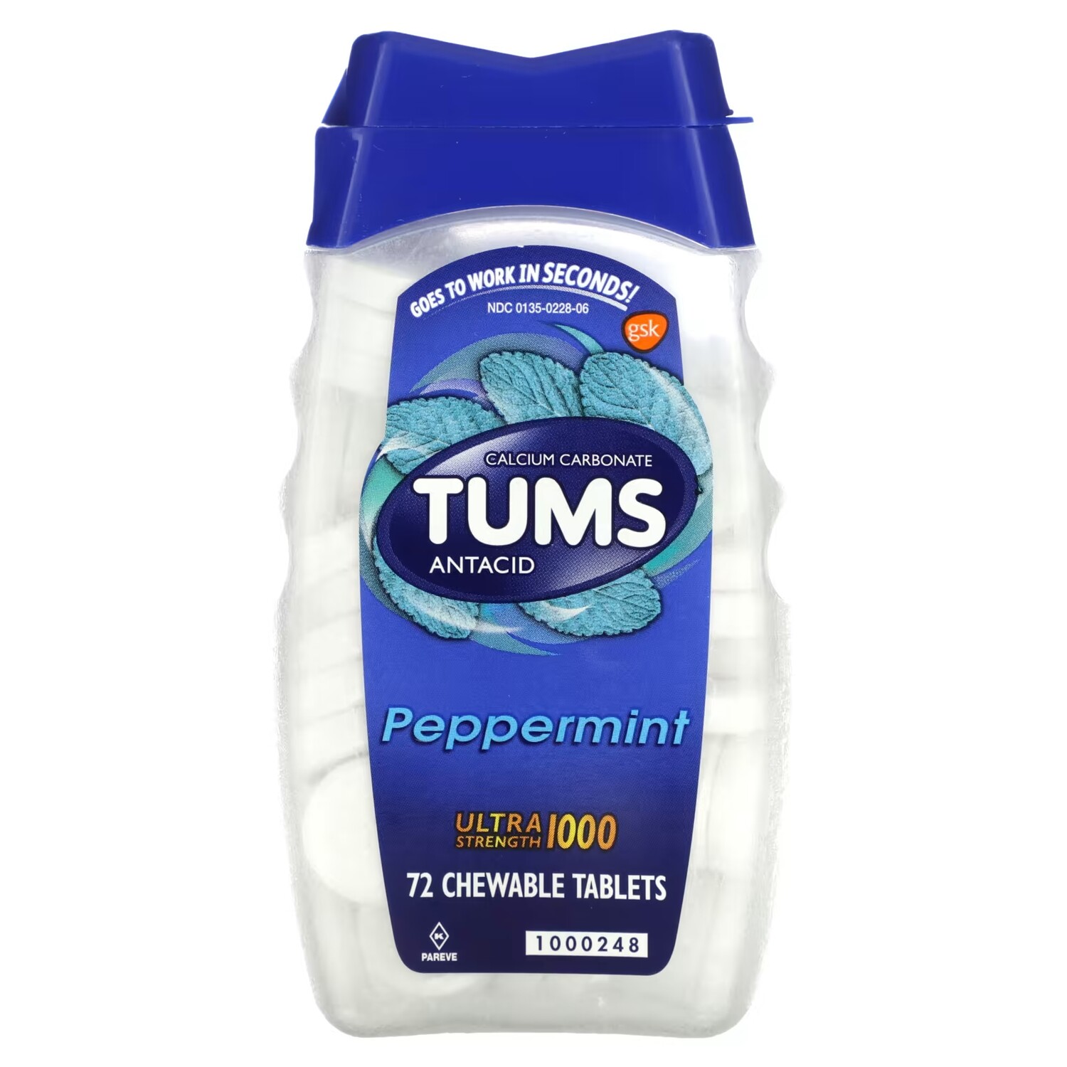 

Ультрасильный антацид Tums с перечной мятой, 72 жевательные таблетки