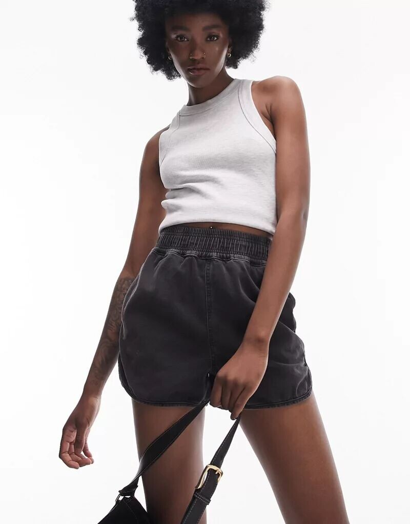 

Черные джинсовые спортивные шорты Topshop