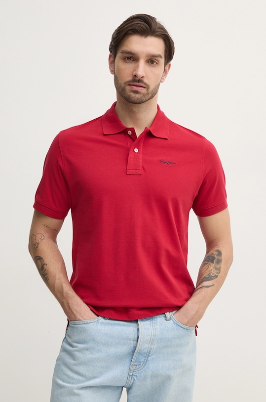 

Хлопковая поло Essential Polo с контрастным логотипом Pepe Jeans, красный