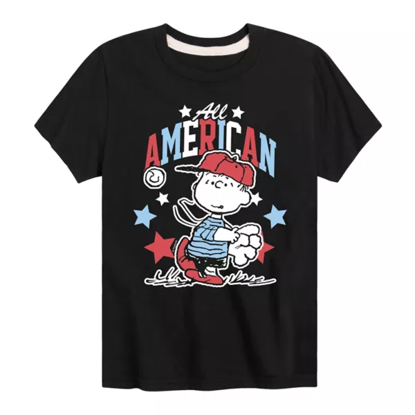 

Бейсбольная футболка с рисунком "Peanuts Linus Americana" для мальчиков 8-20 лет Licensed Character, черный