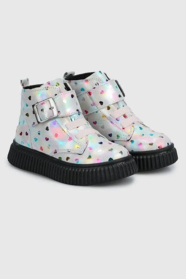 Детские ботинки для девочек с принтом My Mini's Flowers Minigimin Cicileri, Light Gray-61247