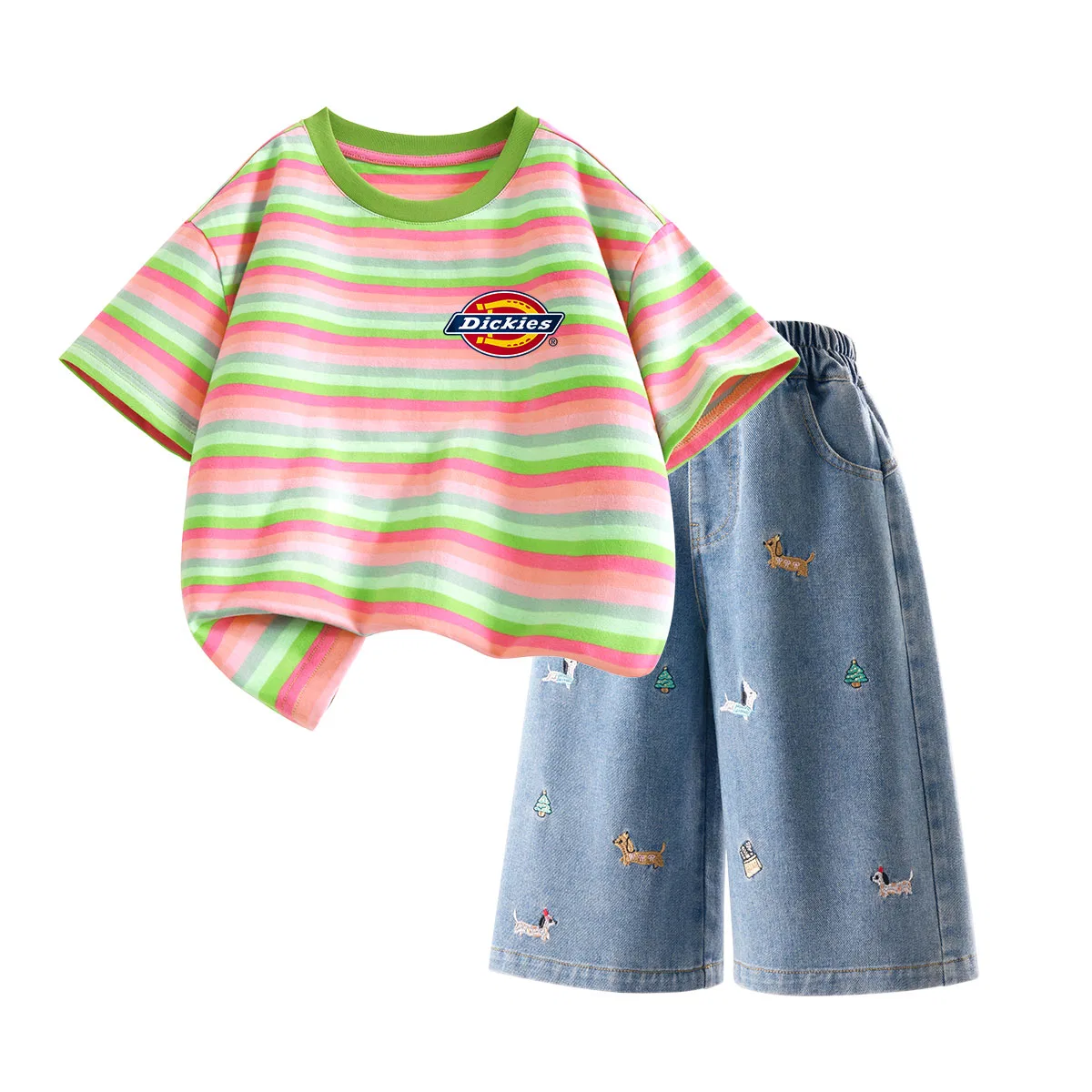 Детский спортивный комплект с круглым вырезом Sweetheart Green+Solid Color Denim Blue, Dickies