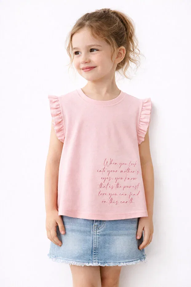 Детская футболка для девочек с коротким рукавом-рюш Balkabaği, Salmon Pink