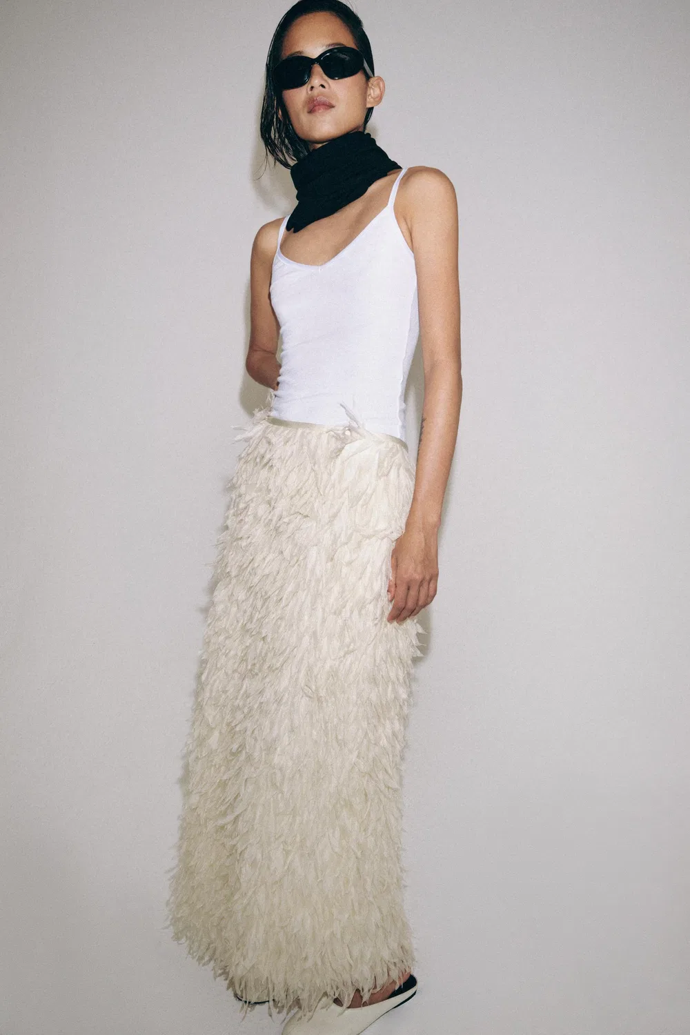 Юбка с перьями из лимитированной коллекции ZW ZARA, Ecru