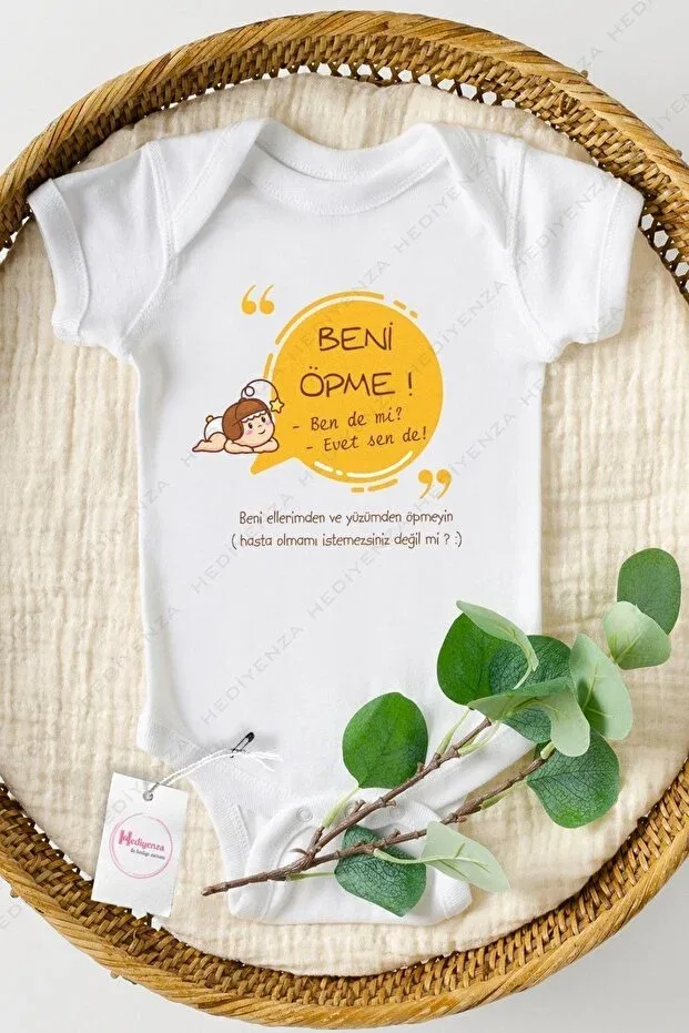 Детское боди для новорожденных с коротким рукавом с принтом Don'T kiss me printed half sleeve baby body & bodysuit Hediyenza, White