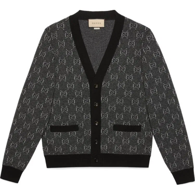 Мужской кардиган из шерсти с жаккардовым узором GG GUCCI, Gray