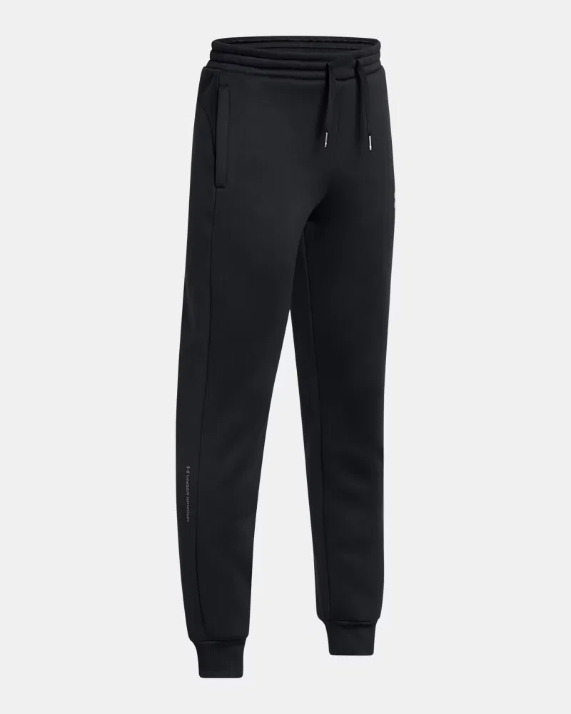Джоггеры детские с зауженными штанинами и внутренним швом 63,5 см Armour Fleece Pro UnderArmour, Black/Castlerock — фото 3