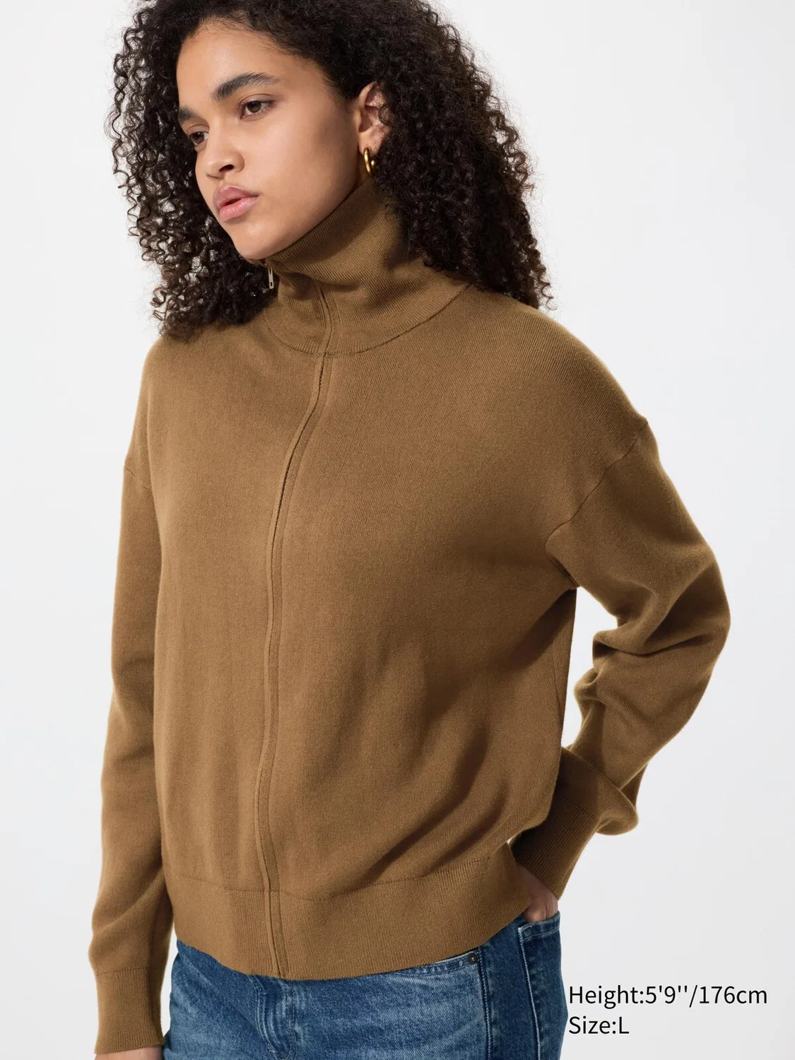 Кардиган Uniqlo, хлопковый, на молнии, коричневый — фото 3
