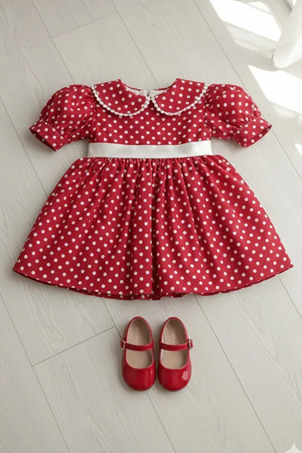 Детское платье для девочек с принтом Minnie Dress Bertuğ Bebek, Red — фото 3